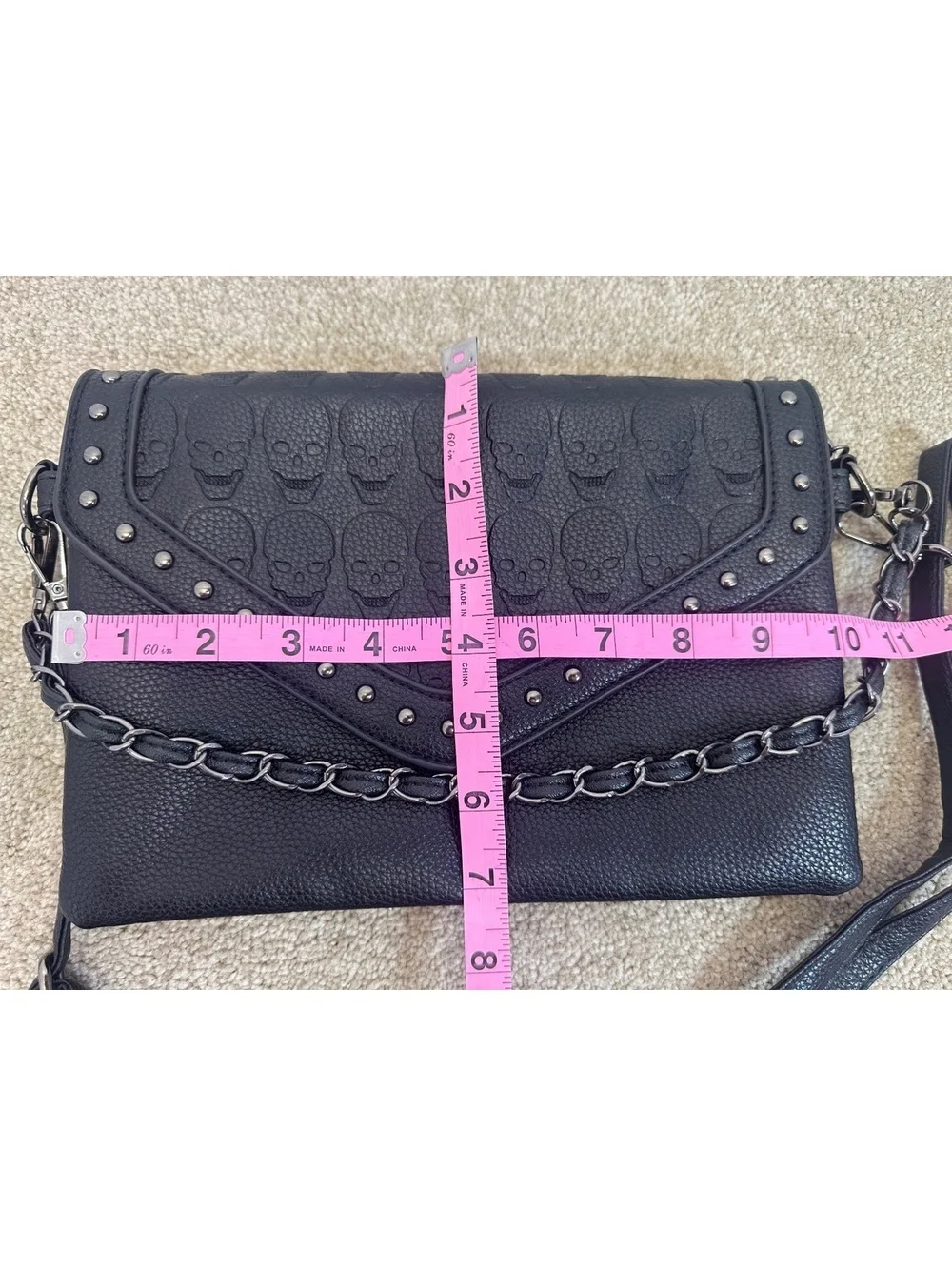 Black Embossed Skull Envelope Clutch Studded PU Leather Handbag Shoulder Strap